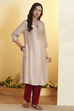 Beige Viscose Silk Straight Kurta