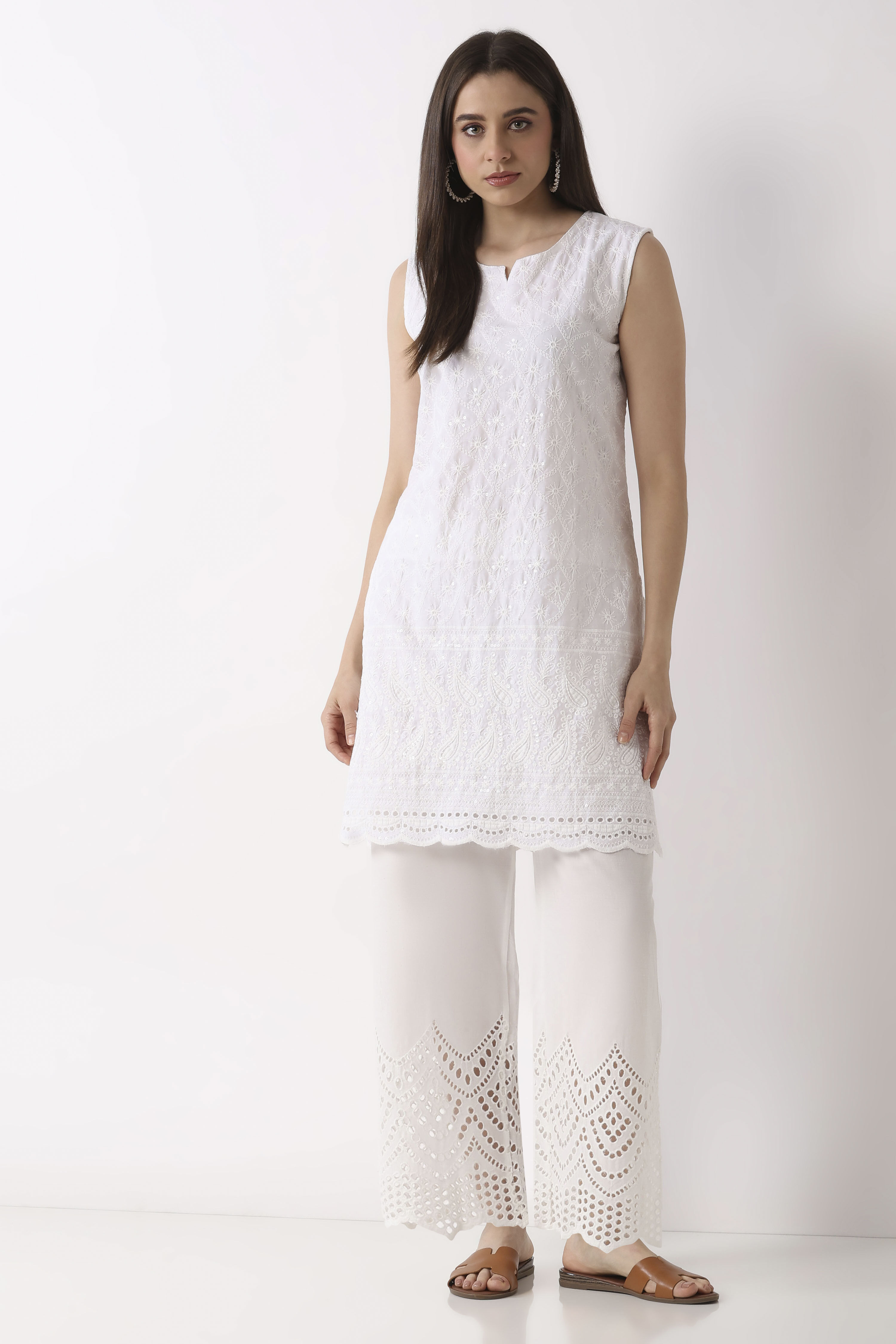 Grey Cotton Straight Palazzos image number 0