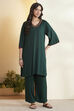 Green Viscose Rayon Yoke Design Solid Straight Kurta Set image number 7