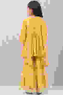 Mustard Yellow Nylon Gathered Kurta Sharara Suit Set image number 4