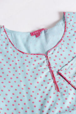 Sky Blue And Pink Cotton Anarkali Suit image number 7