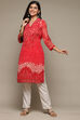 Red Cotton Blend Straight Printed Kurta image number 0
