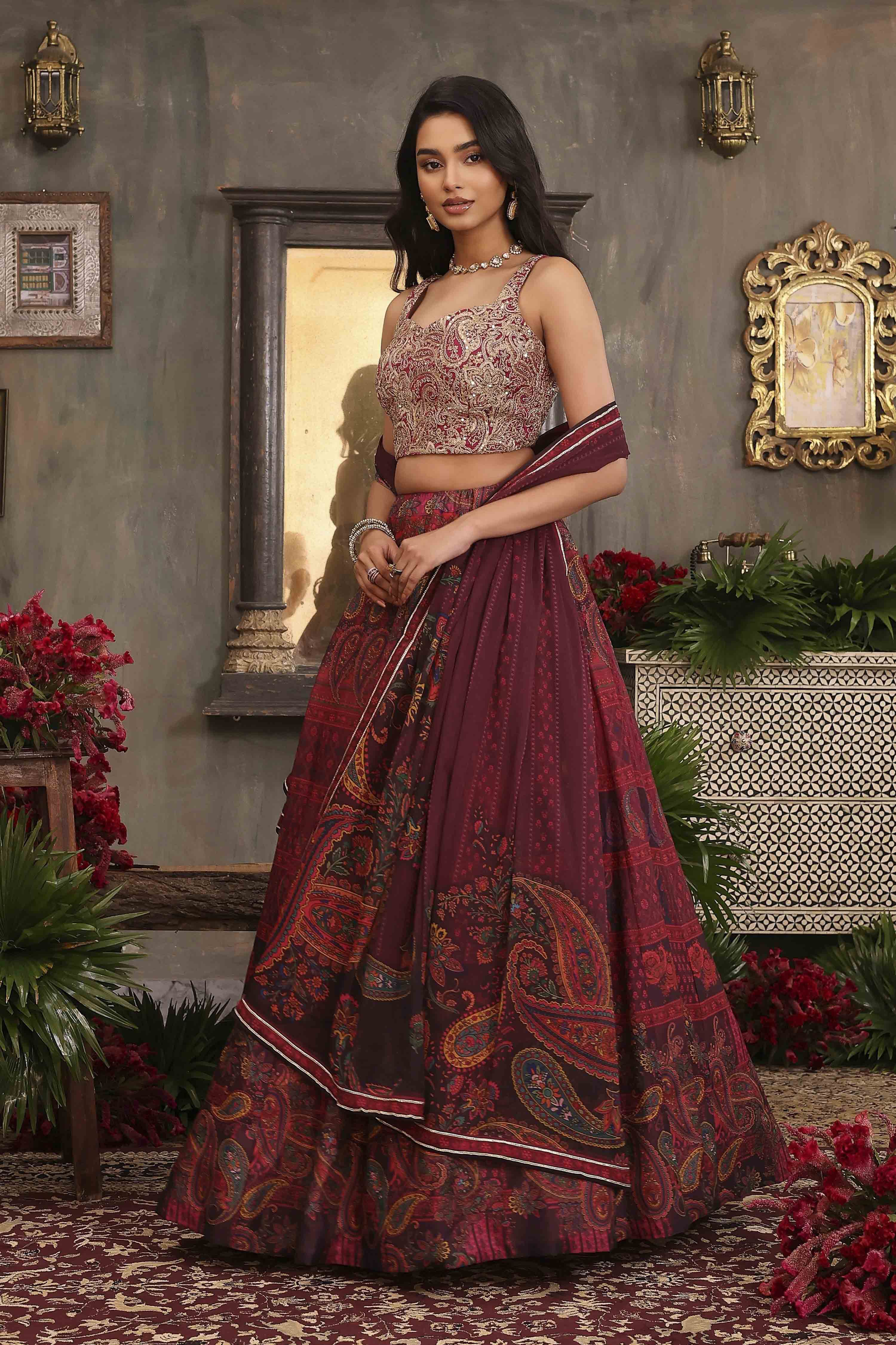 Pink Chanderi Digital Printed Lehenga Set image number 0