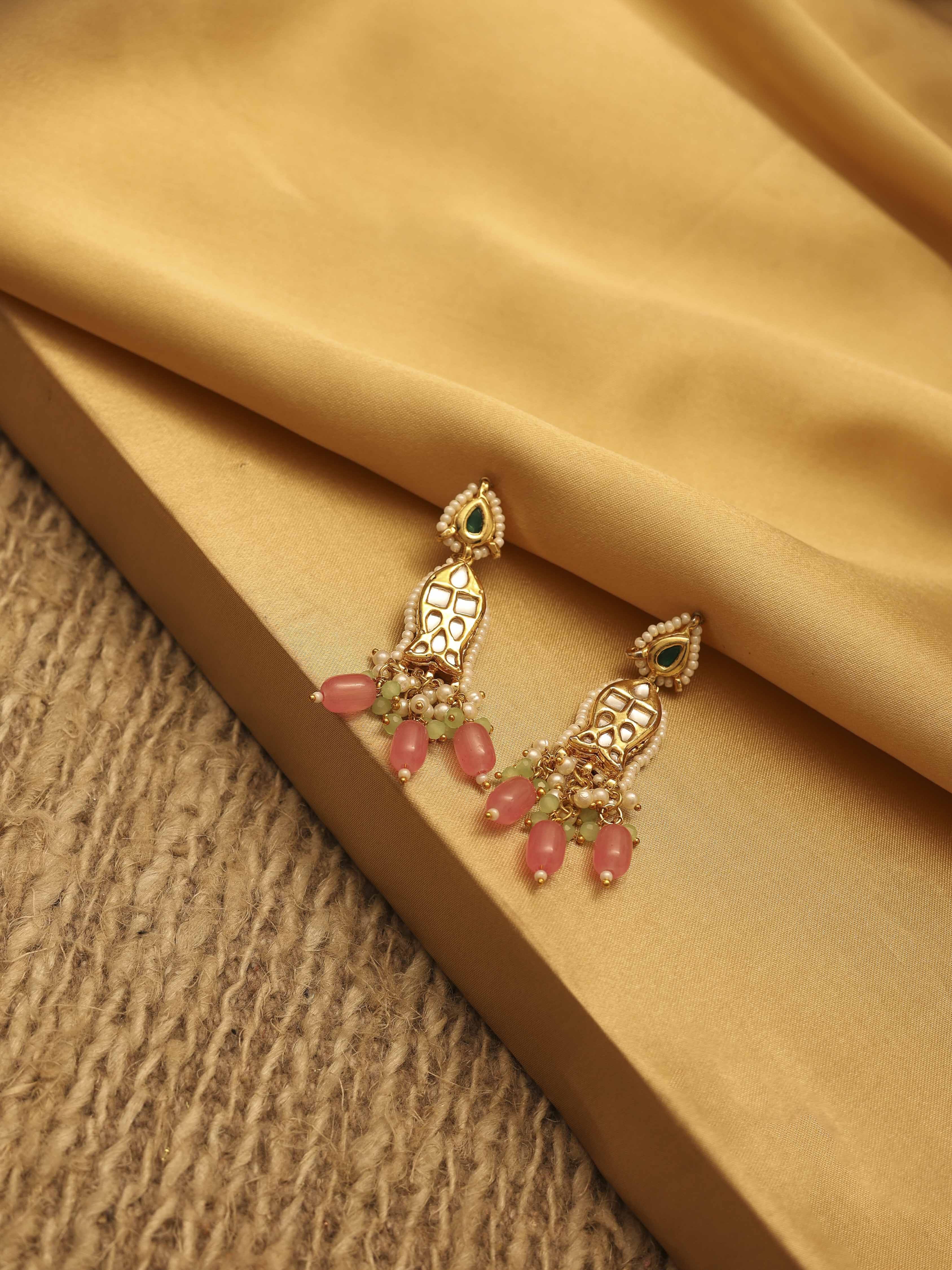 Pink Gold Plated Brass Drop & Dangler Earrings image number 0