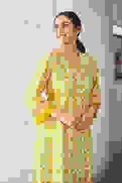 Lime Yellow Rayon Printed Straight Kurta Set image number 1