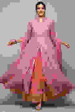 Blush Pink Cotton Anarkali Kurta Lehenga Set image number 0