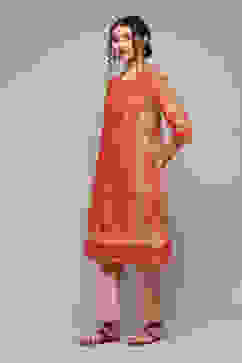 Coral Cotton Straight Kurta Palazzo Suit Set image number 4