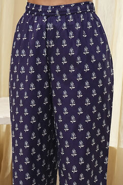 Indigo Cotton Floral Anarkali Suit Set image number 2