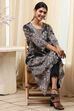 Charcoal Floral Printed Straight Kurta image number 0