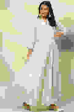 Off White Cotton Flared Printed Dress image number 3