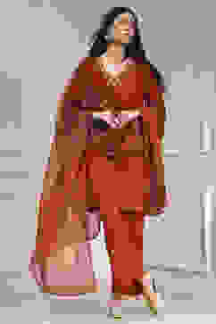 Burnt Orange Solid Relaxed Straight Suit Set image number 0