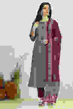 Red Cotton Digital Print Unstitched Suit Set image number 7