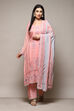 Peach Organza Digital Print Unstitched Suit Set image number 8
