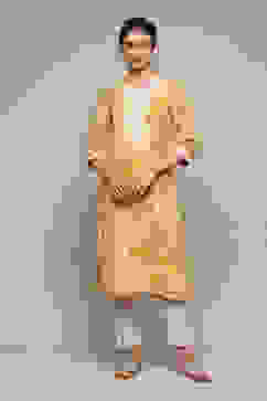 Yellow LIVA Straight Printed Kurta image number 5