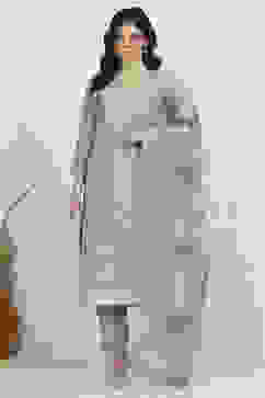 Blue Chanderi Machine Embroidered Unstitched Suit Set image number 1