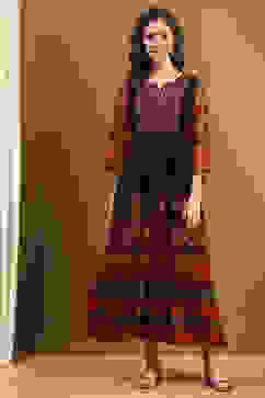 Chocolate Brown Georgette Printed Tiered Dress image number 5