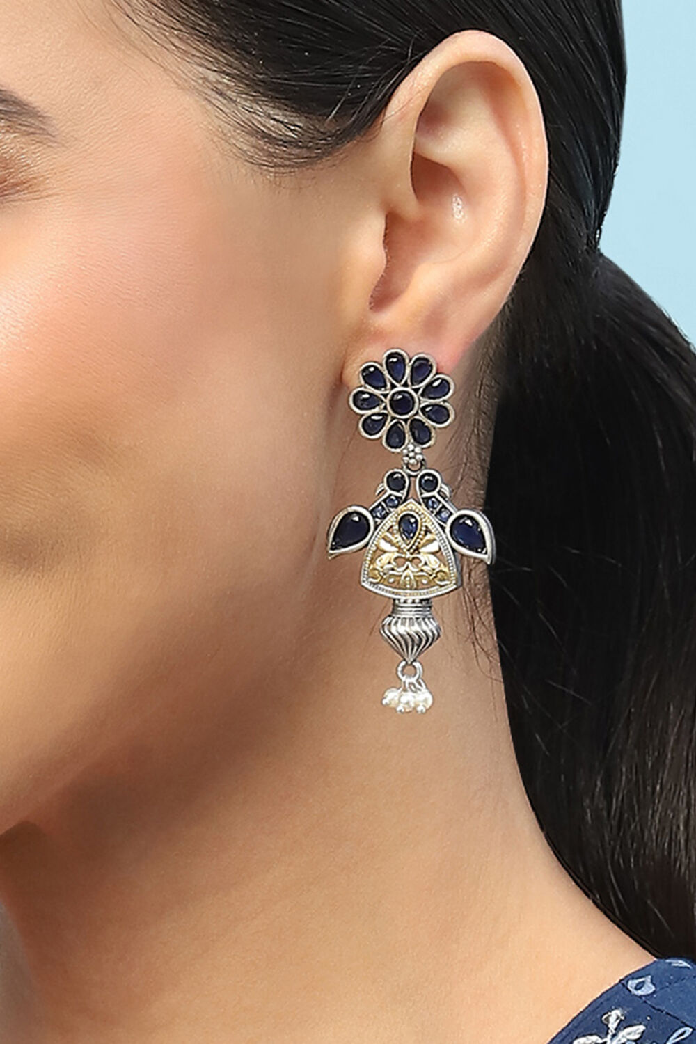 Navy Blue Brass Earrings image number 1