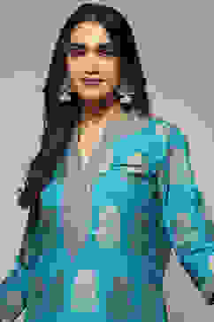 Blue Cotton Straight Kurta Pant Suit Set image number 1