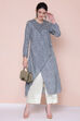 Blue Viscose A-line Tunic Pants Set image number 3