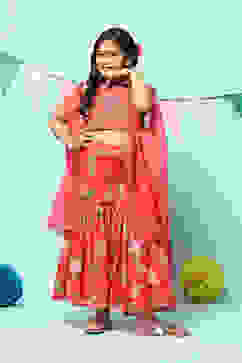 Red Polyester Short Kurta Printed Suit Set image number 0