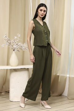 Olive Green Solid Straight Co-ord Set image number 5