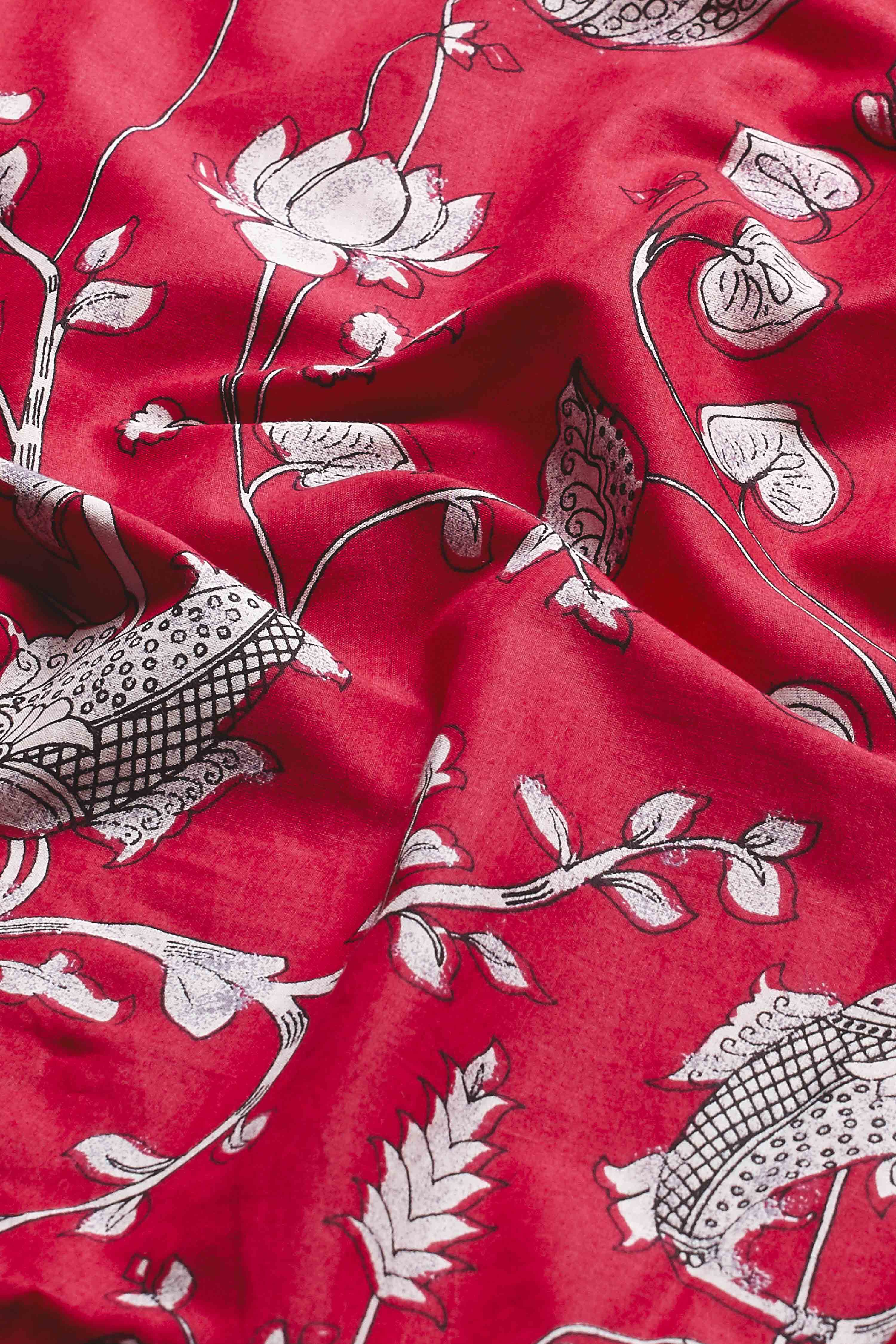 Fuchsia Cotton Floral Printed Straight Kurta Set image number 3