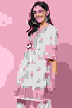 Ecru Poly Cotton Flared Short Yarndyed Kurti image number 2