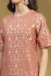 Peach-Toned Jacquard Floral Yarn-Dyed Straight Kurta Set image number 1