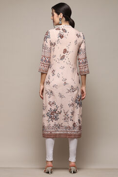 Beige Cotton Printed Straight Kurta image number 3