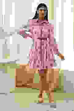 Peach-Colored Cotton  Floral Tiered Dress image number 0