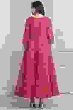 Pink Cotton Blend Flared Printed Dress image number 3