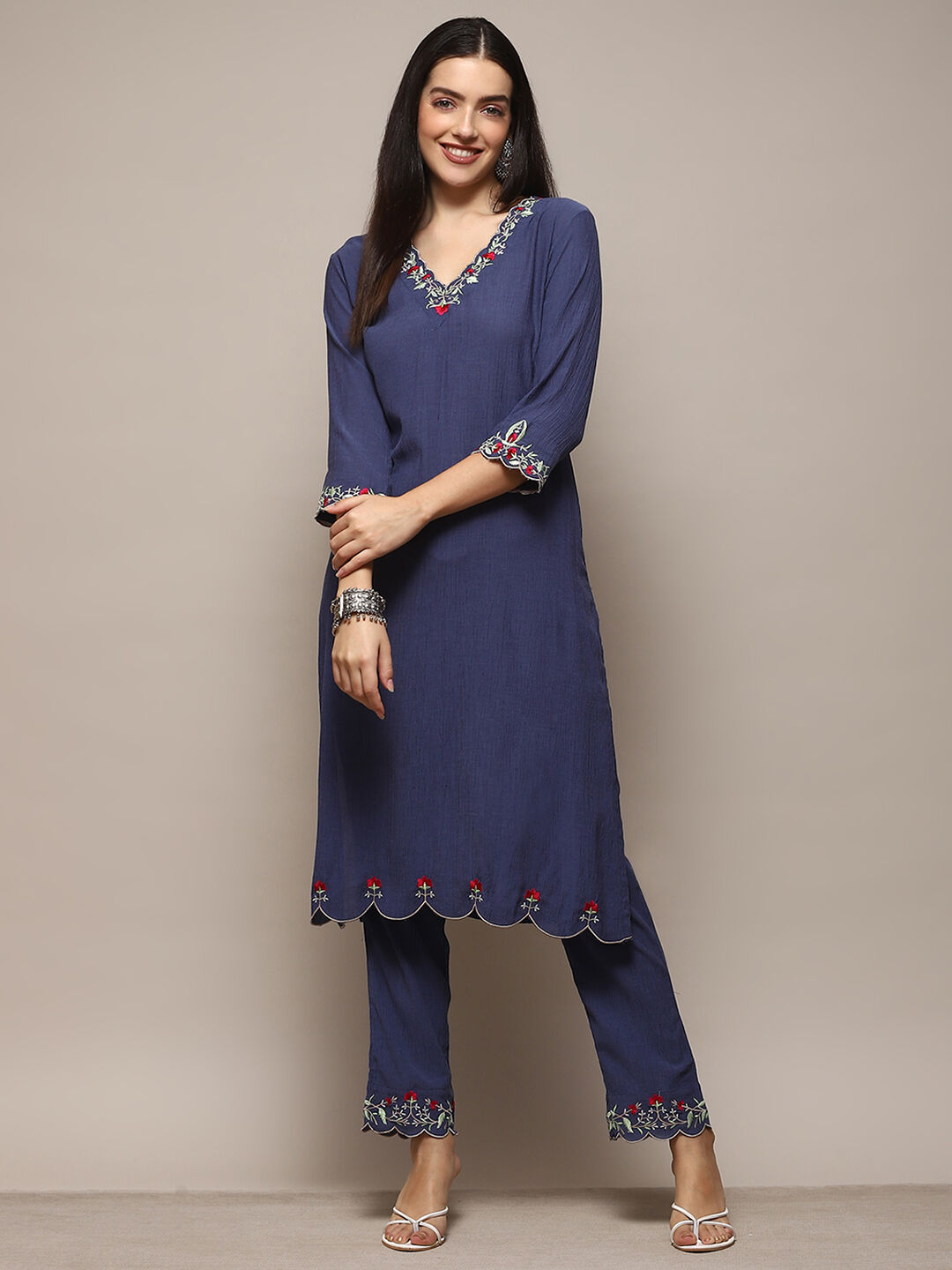 Pink Poly Viscose Straight Suit Set image number 0