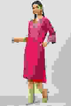 Fuschia Poly Viscose A-Line Printed Kurta image number 2