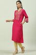 Fuschia Poly Viscose A-Line Printed Kurta image number 2