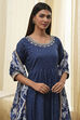 Blue Cotton Foil Printed Anarkali Suit Set image number 1