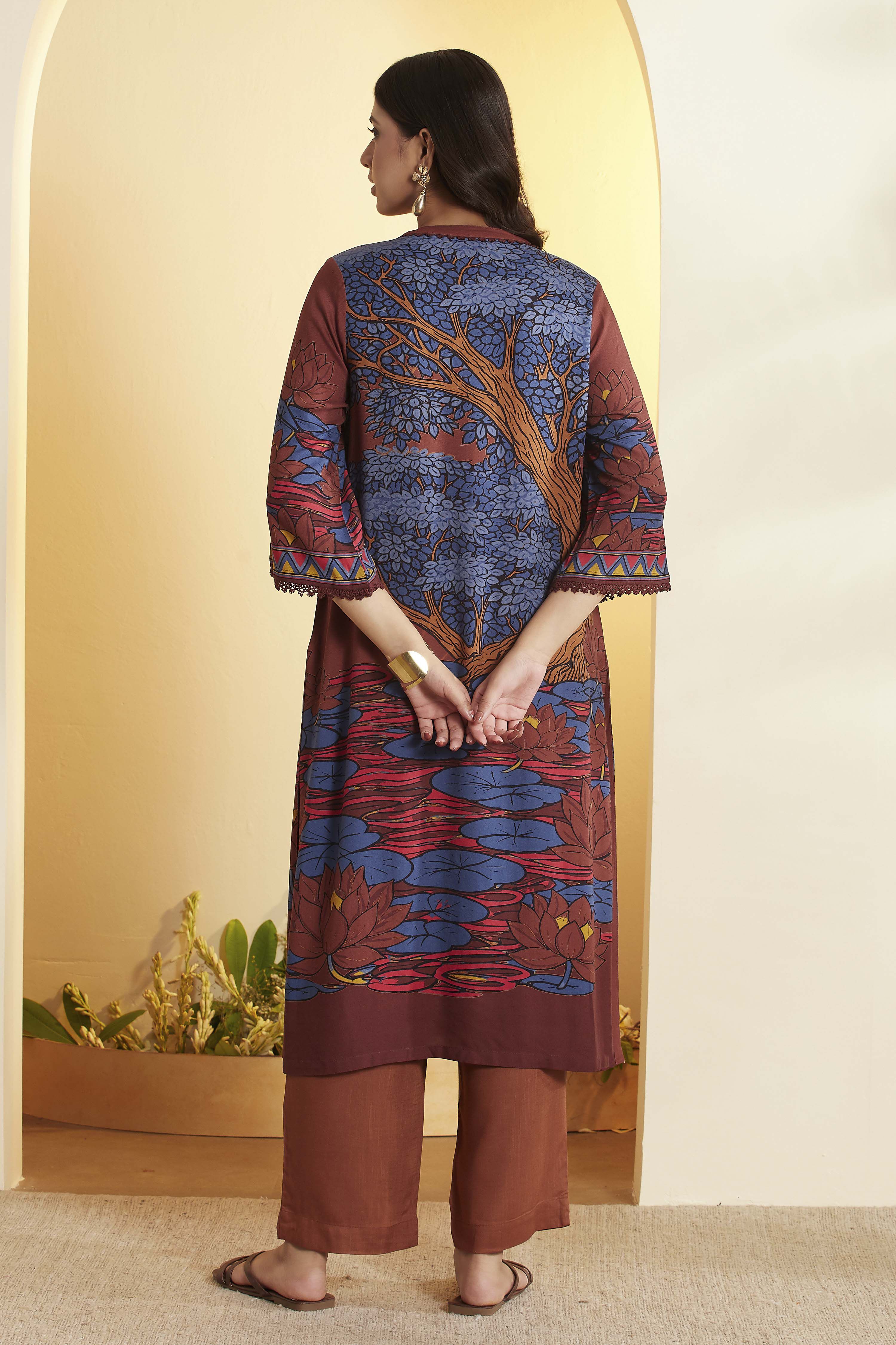 Brown Viscose Rayon A-Line Kurta image number 4