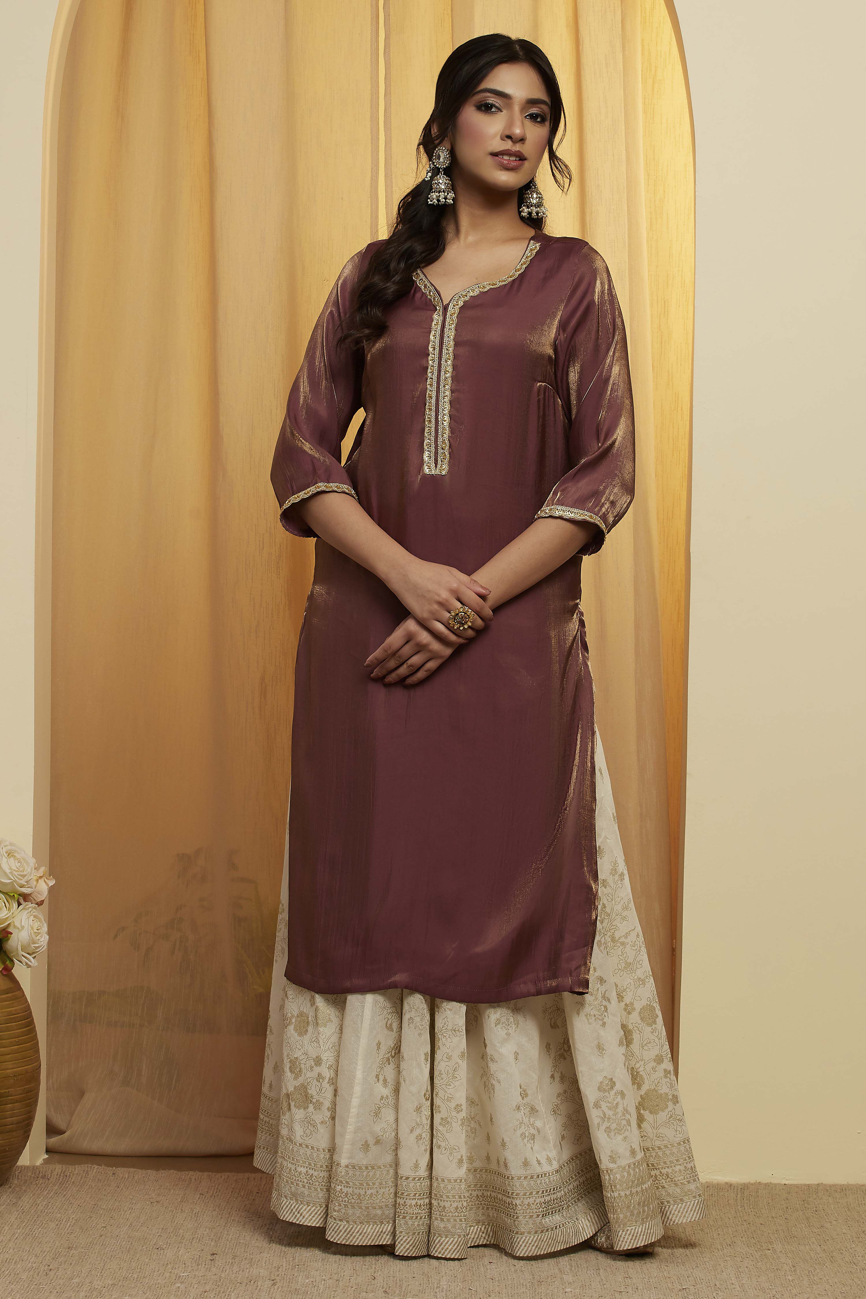 Mauve Viscose Rayon Sheen Straight Kurta image number 5