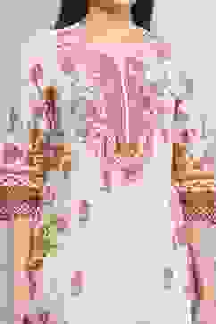 Off-White Cotton Floral Printed Straight Suit Set image number 1