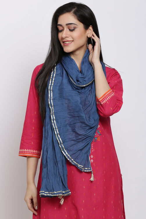 Blue Cotton Solid Dupatta image number 0