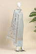 Blue Poly Silk Banarasi Unstitched Suit Set image number 4