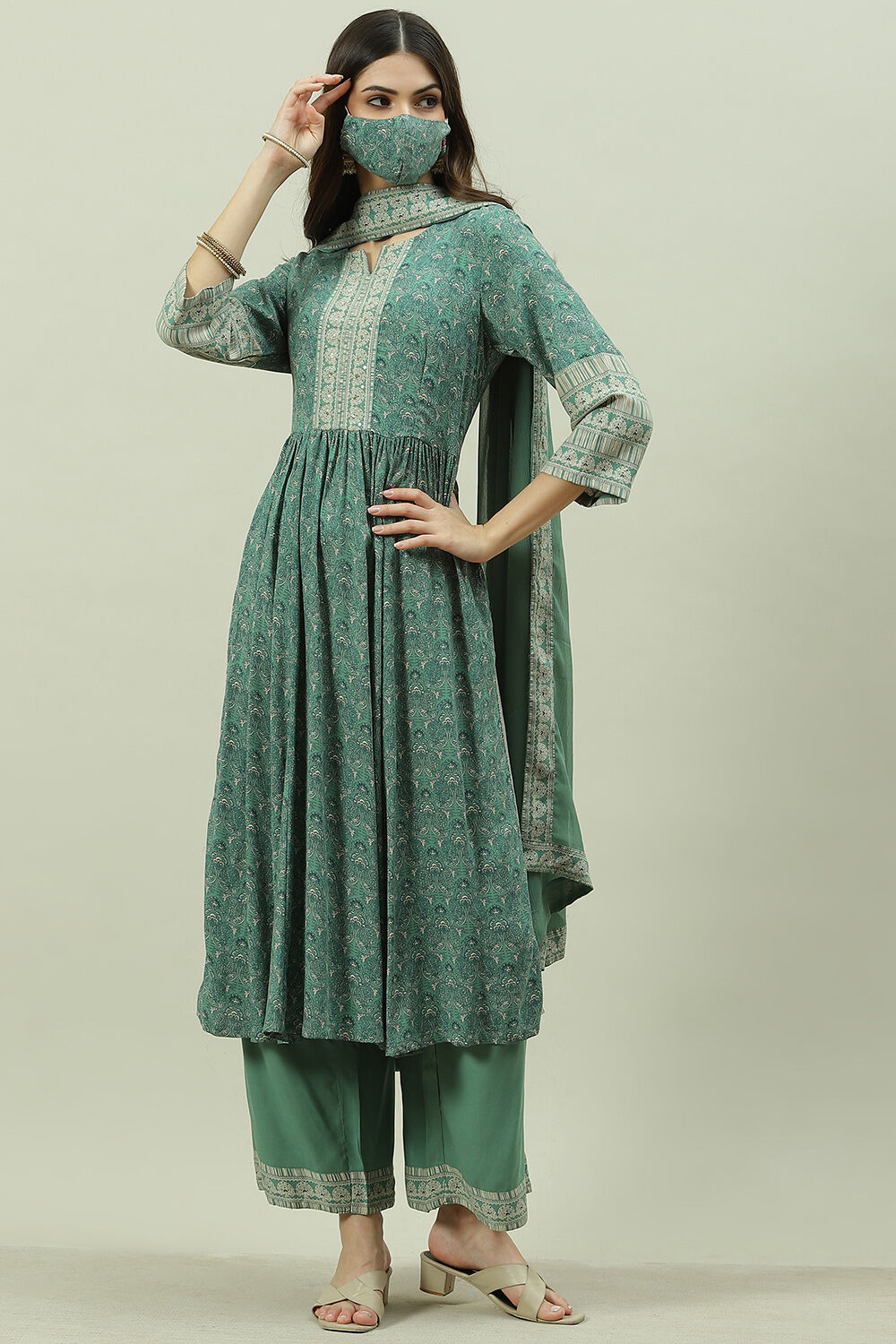 Blue Rayon A-Line Kurta Palazzo Suit Set image number 7