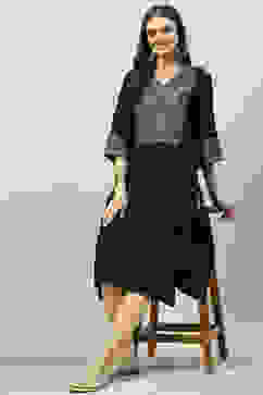 Black LIVA Straight Printed Kurta image number 0