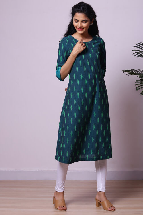 Green Cotton Yarndyed Kurta image number 3