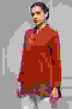 Red Viscose Rayon A-Line Printed Top image number 2