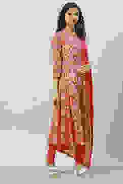 Red Cotton Kalidar Kurta Churidar Suit Set image number 6