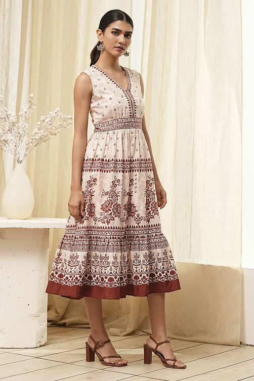 White and Rust Cotton Tiered Dress image number 4