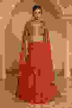 Red Chanderi Digital Printed Lehenga Set image number 1