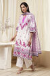 White and Pink Cotton Printed Straight Suit Set image number 3