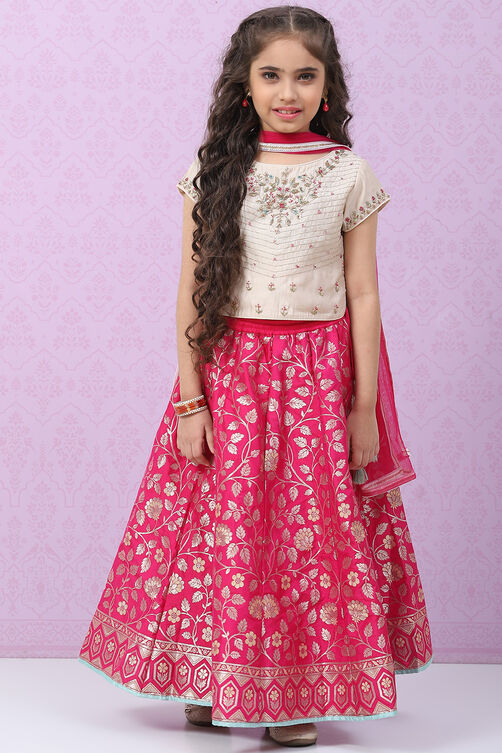 Ivory Silk Lehenga Set image number 6