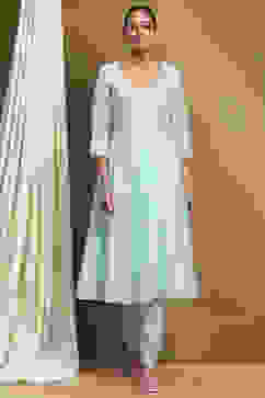 Powder Blue Embroidered Anarkali Suit Set image number 6